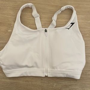 GYMSHARK Zip Up Training Sports Bra - White